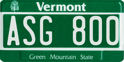 VT license plate ASG800