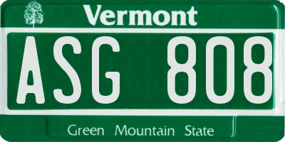 VT license plate ASG808