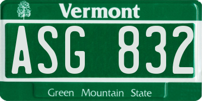VT license plate ASG832