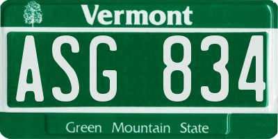 VT license plate ASG834