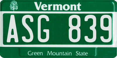 VT license plate ASG839