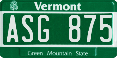 VT license plate ASG875