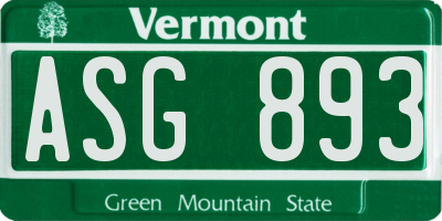 VT license plate ASG893