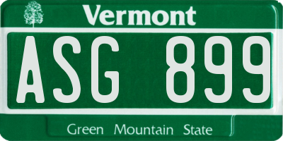 VT license plate ASG899