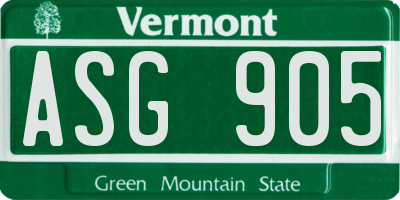 VT license plate ASG905