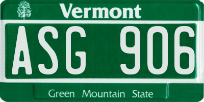 VT license plate ASG906