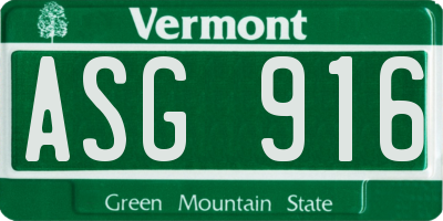 VT license plate ASG916