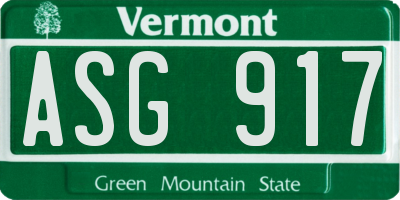 VT license plate ASG917