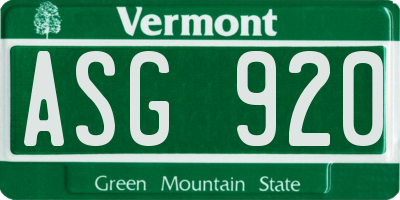 VT license plate ASG920