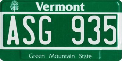 VT license plate ASG935