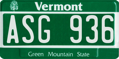 VT license plate ASG936