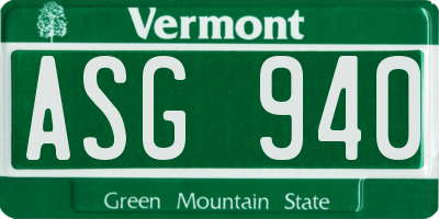 VT license plate ASG940