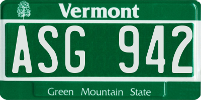VT license plate ASG942