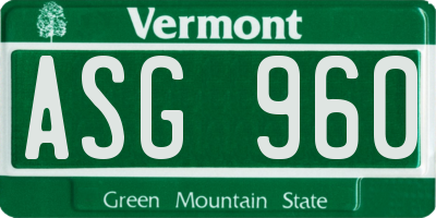 VT license plate ASG960