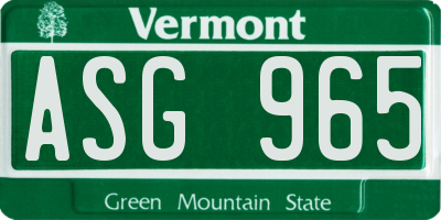 VT license plate ASG965