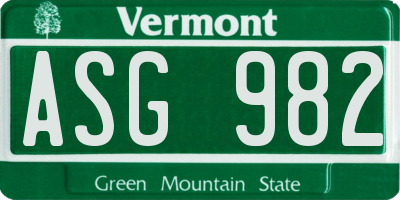 VT license plate ASG982
