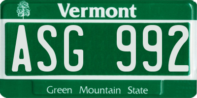 VT license plate ASG992