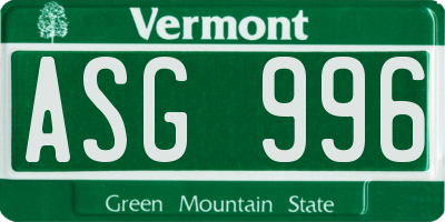VT license plate ASG996