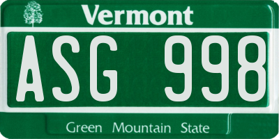VT license plate ASG998