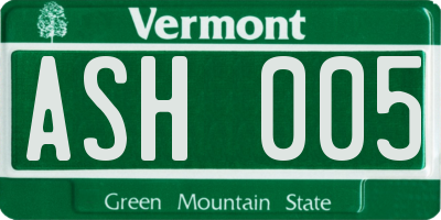 VT license plate ASH005