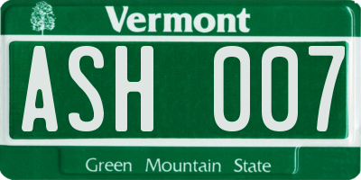 VT license plate ASH007