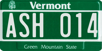 VT license plate ASH014