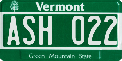 VT license plate ASH022