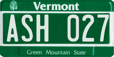 VT license plate ASH027