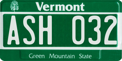 VT license plate ASH032