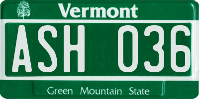 VT license plate ASH036