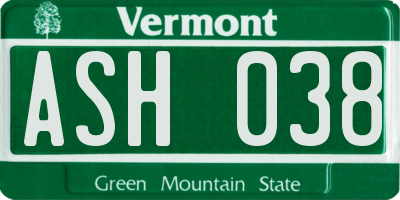 VT license plate ASH038