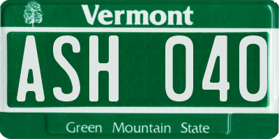VT license plate ASH040