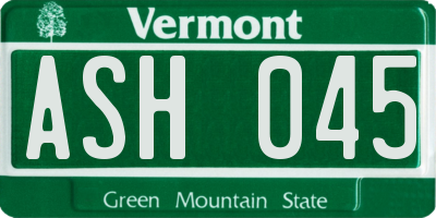 VT license plate ASH045