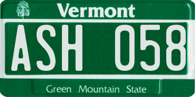 VT license plate ASH058