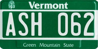 VT license plate ASH062