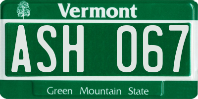 VT license plate ASH067