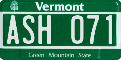 VT license plate ASH071