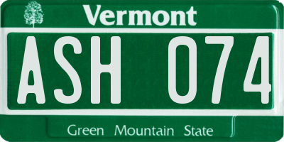 VT license plate ASH074