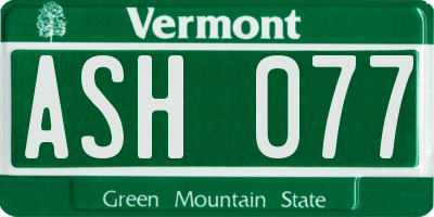 VT license plate ASH077