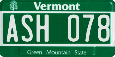 VT license plate ASH078