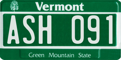 VT license plate ASH091