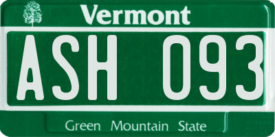 VT license plate ASH093
