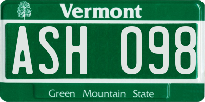 VT license plate ASH098