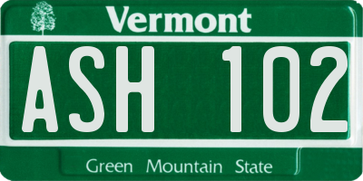 VT license plate ASH102