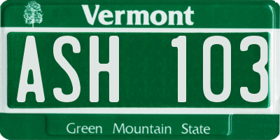 VT license plate ASH103