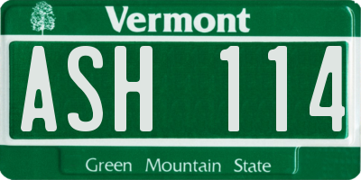 VT license plate ASH114
