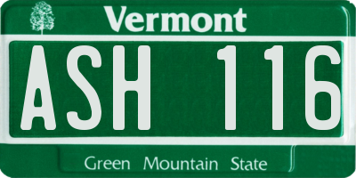 VT license plate ASH116