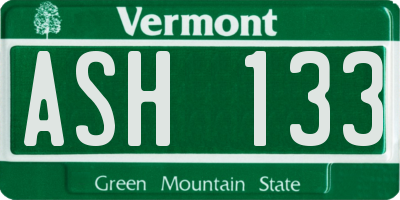 VT license plate ASH133