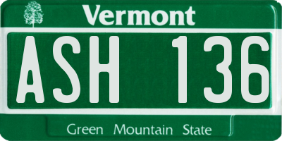 VT license plate ASH136