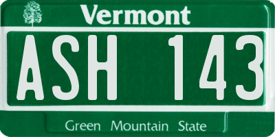 VT license plate ASH143